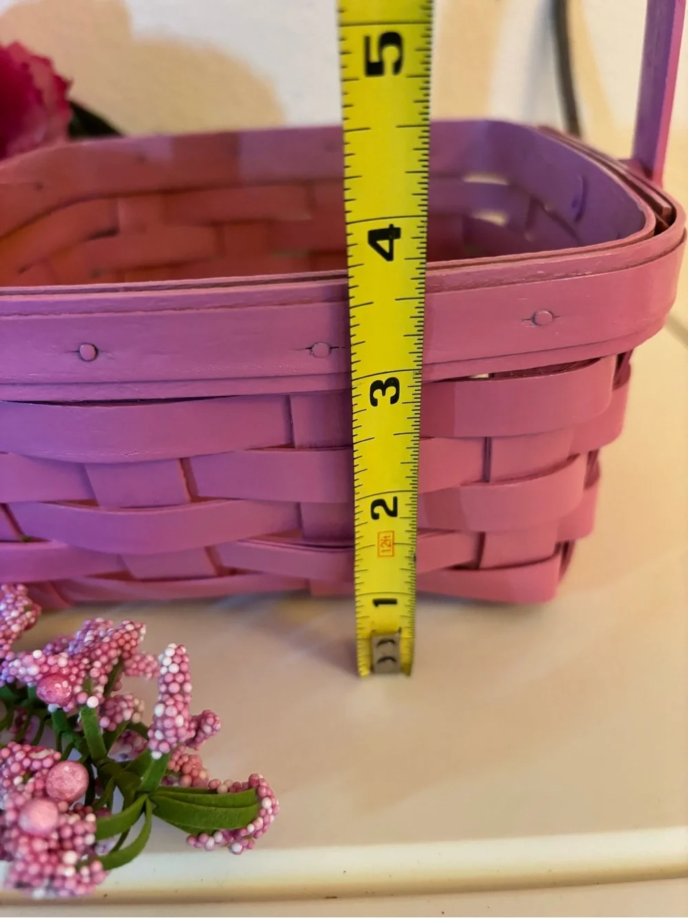 Vintage Longaberger 1998 Medium Berry Basket, Glossy Pink, 7.5” W, 3.75” H